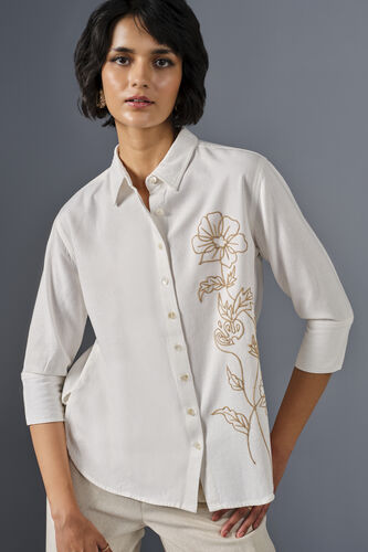 Floral Touch Viscose Linen Blend Shirt, White, image 7